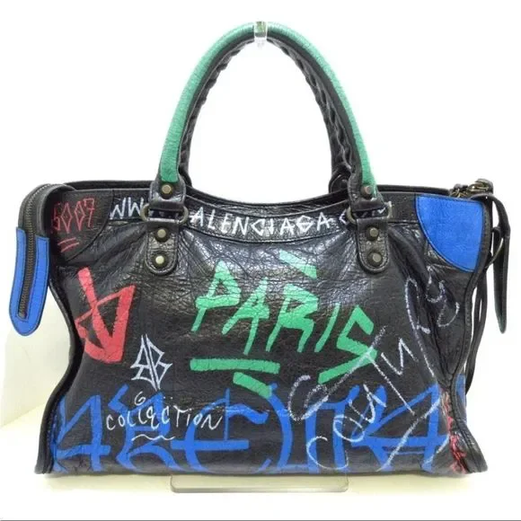 Balenciaga Black Graffiti City Bag - Picture 3 of 15